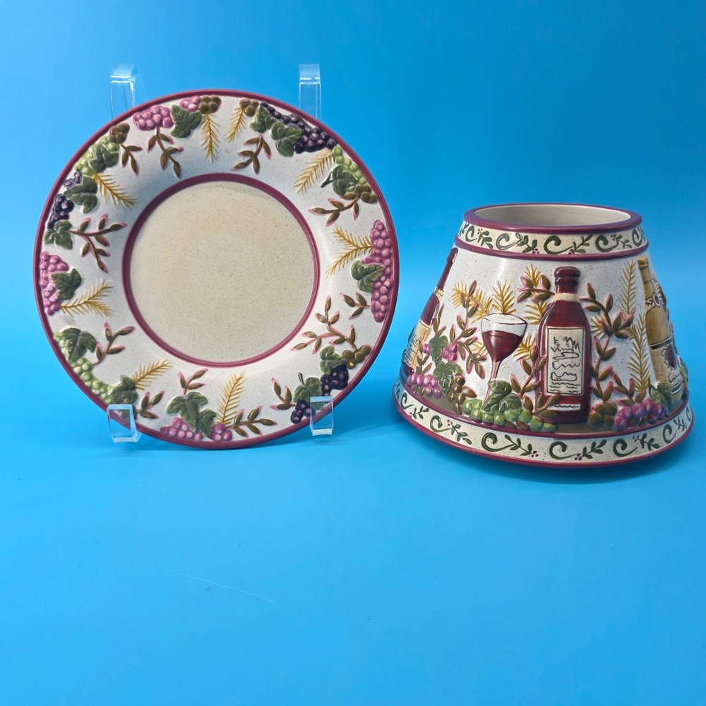 Yankee Candle Wine Vineyard Jar Topper Shade and Plate Set Grapes Ceramic